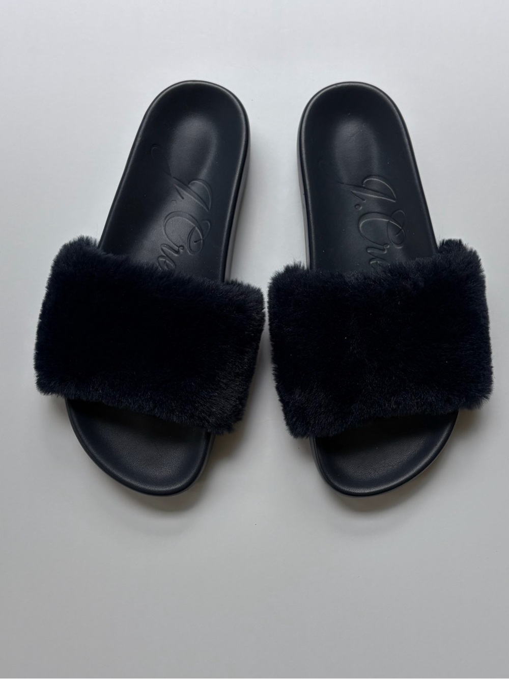 J. Crew Pacific Navy Faux-Fur Slide Sandals